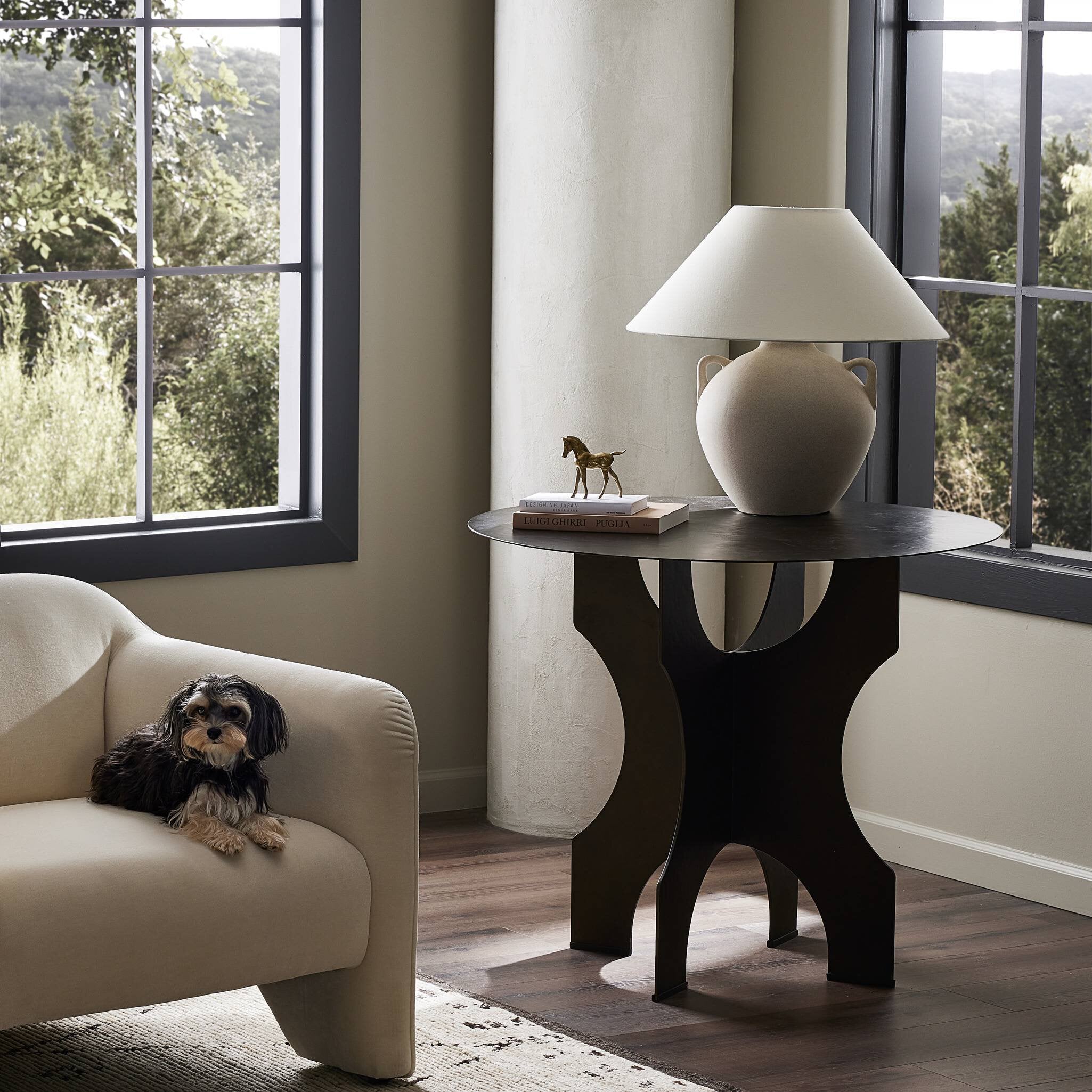Four Hands Round Side Table In Solid Iron