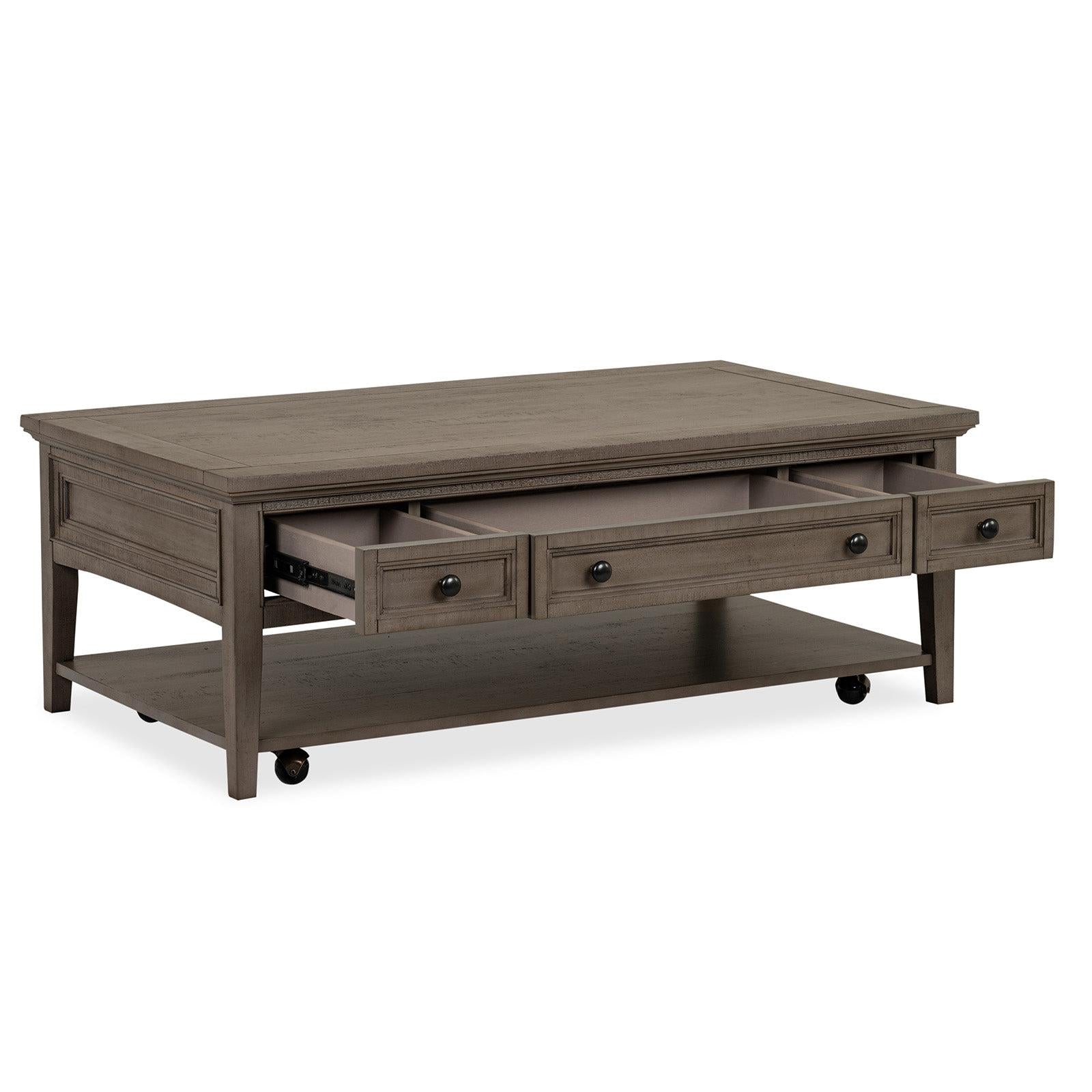 Magnussen Home Paxton Place Dovetail Grey Rectangular Cocktail Table With Casters