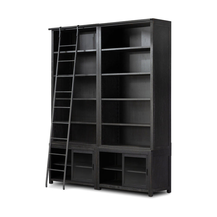 Admont Double Bookcase W Ladder-Worn Blk