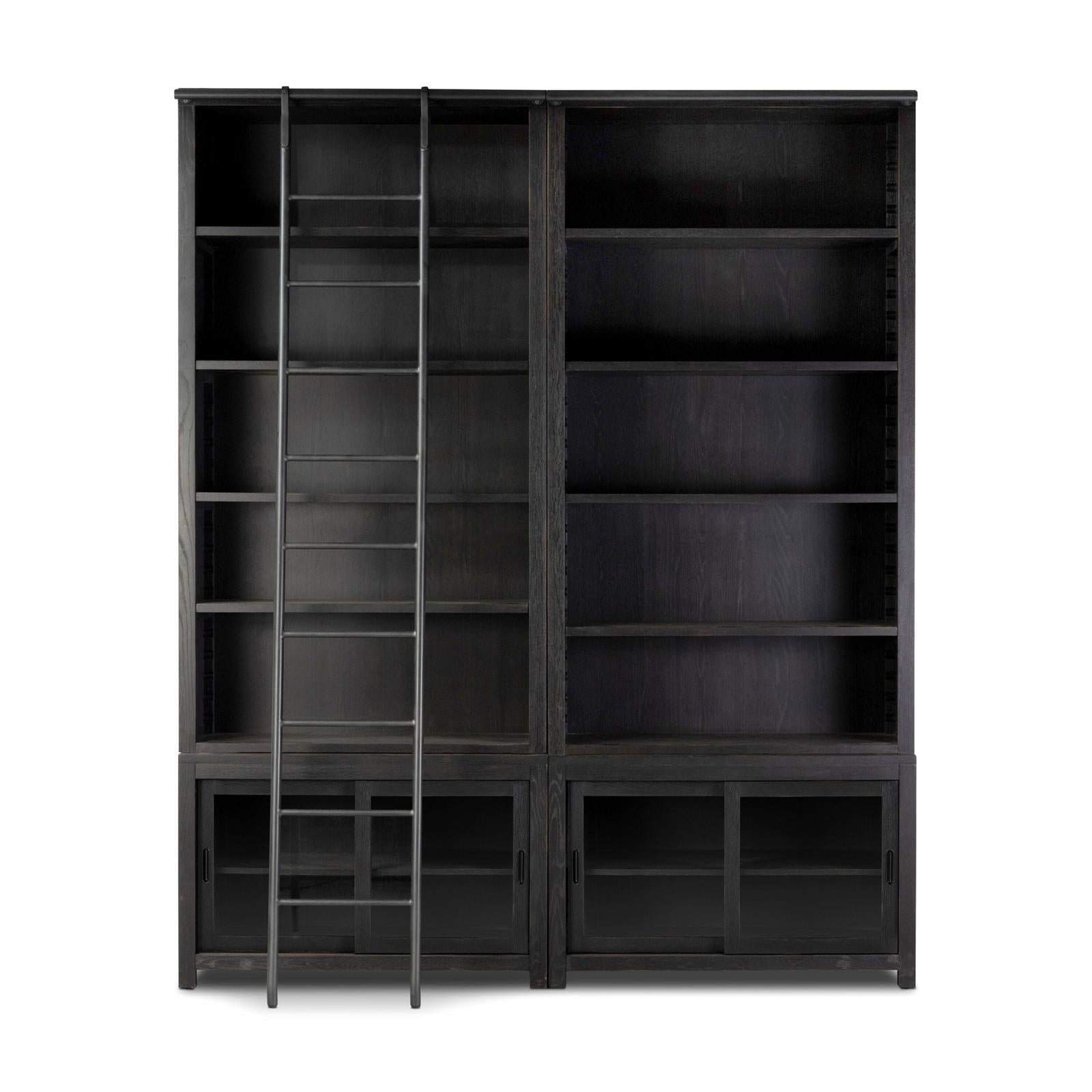 Admont Double Bookcase W Ladder-Worn Blk