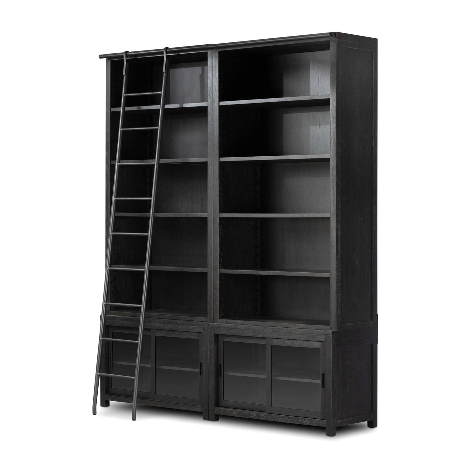 Admont Double Bookcase W Ladder-Worn Blk