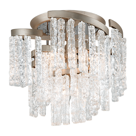 Corbett Mont Blanc 5 Light Warm Silver Leaf Semi Flush Ceiling Light Clearance