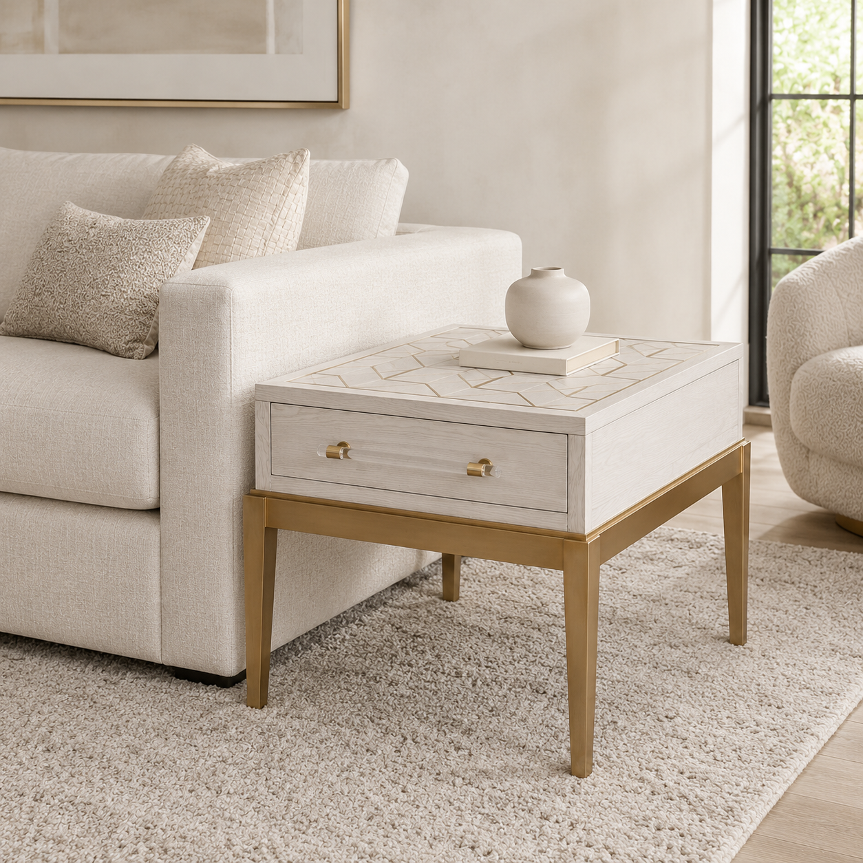 BMC Perrine White End Table