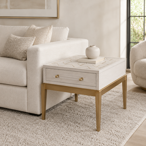 Bassett Mirror Perrine White End Table Sale