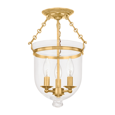 Hudson Valley Lighting Hampton 3 Light 10.25 inches Aged Brass Semi Flush Ceiling Light