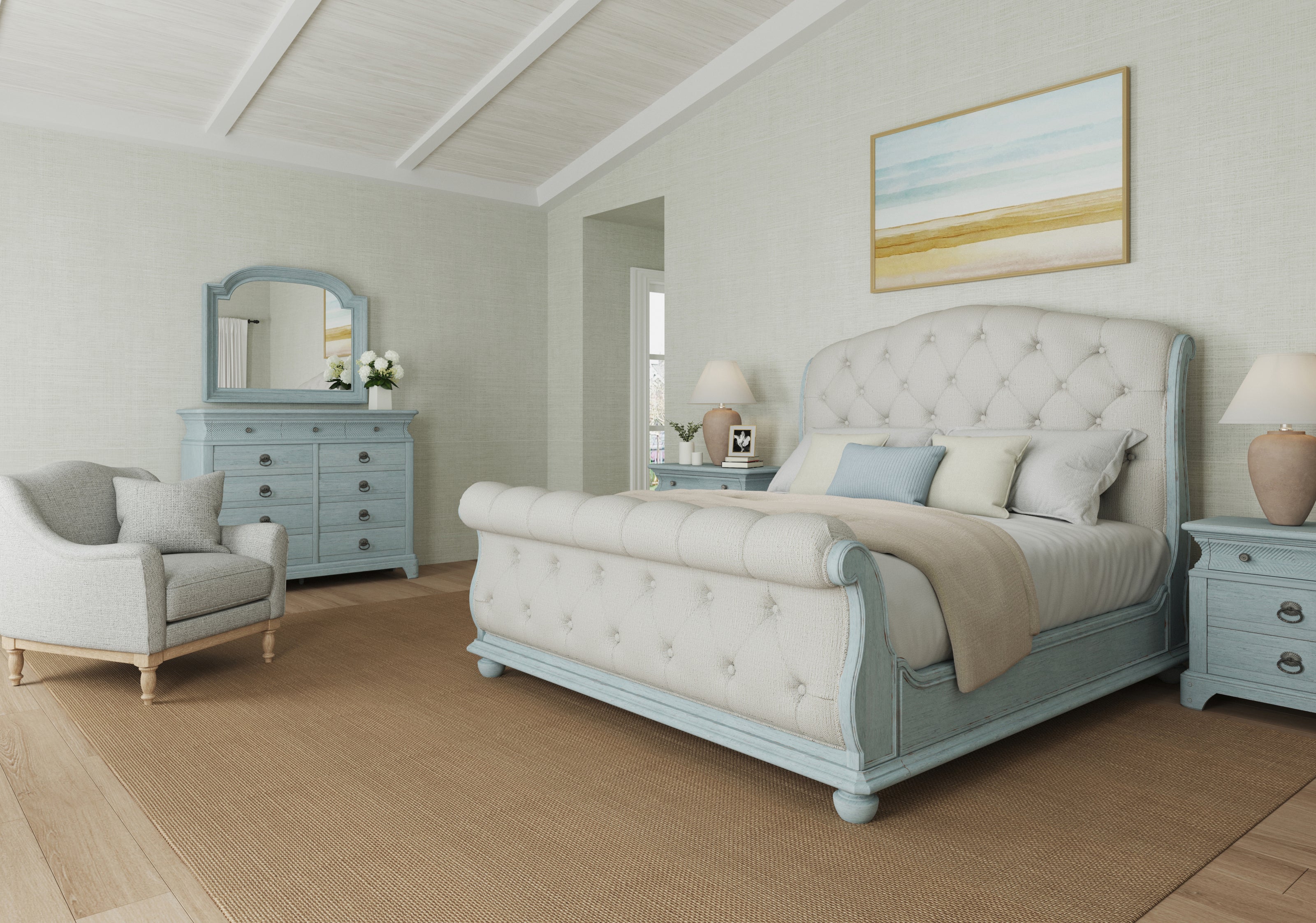 ART Furniture Summer Creek Upholstered Sleigh Bed