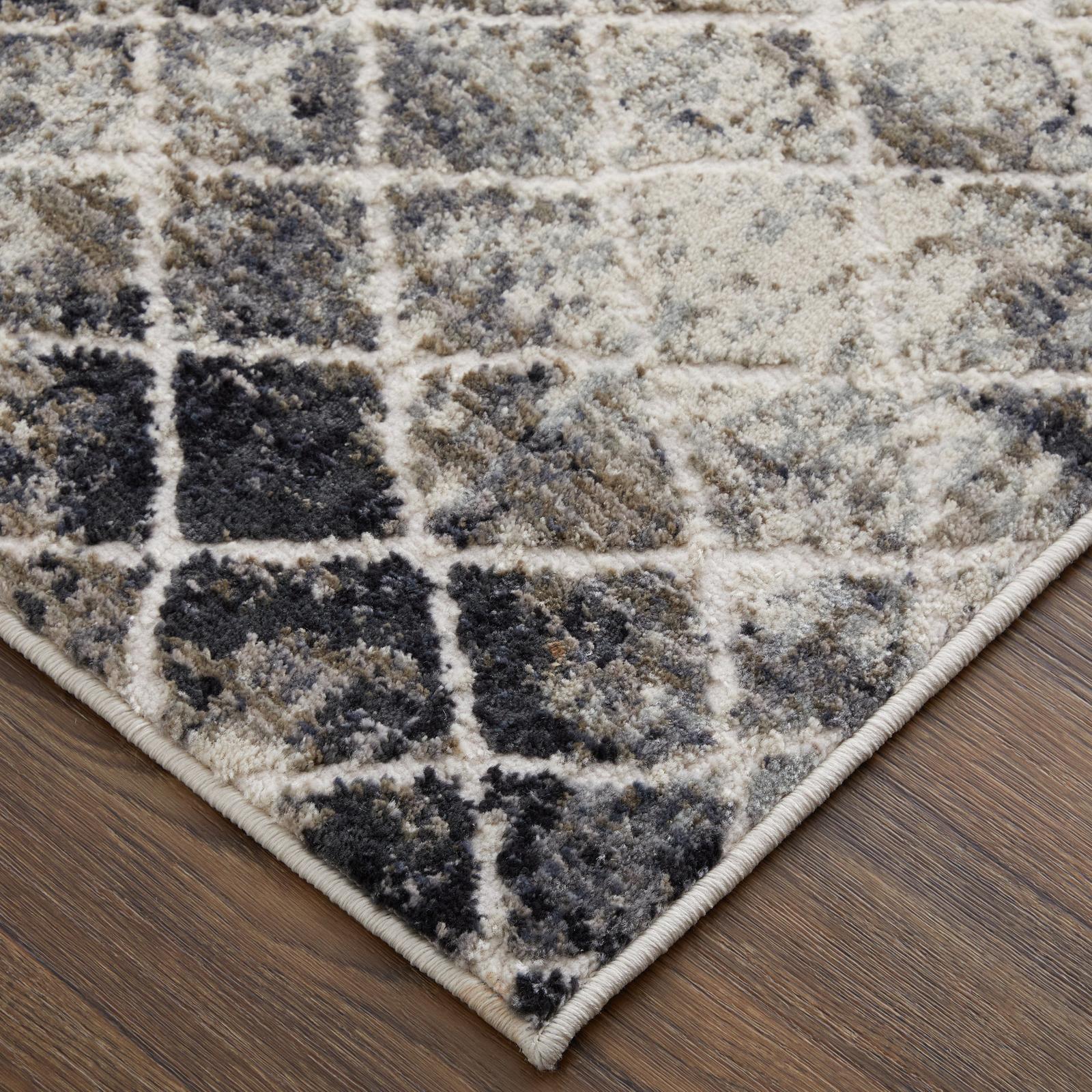 Feizy Kano 3873F Transitional Diamond Rug in Ivory/Gray/Taupe