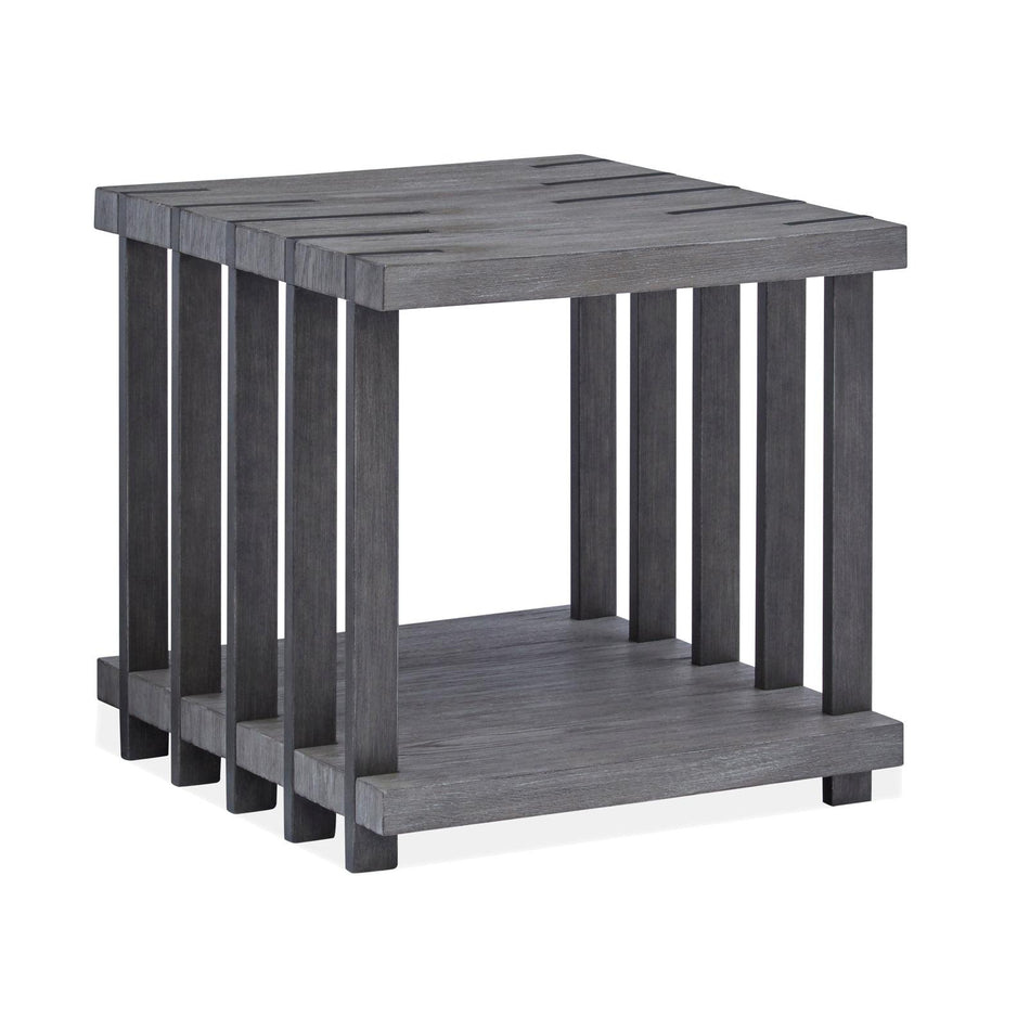 Magnussen Home Eldridge Weathered Gravel And Satin Bronze Rectangular End Table