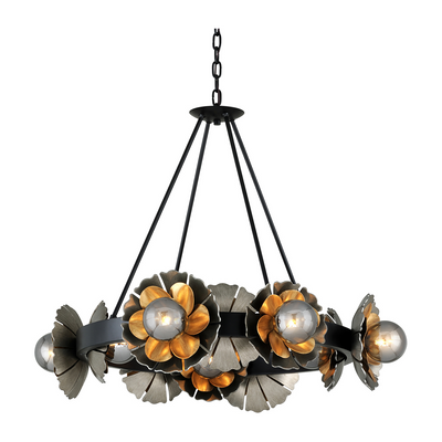 Corbett Magic Garden 10 Light Soft Black/Stria Silver Leaf/Old World Gold Leaf Chandelier Ceiling Light Clearance