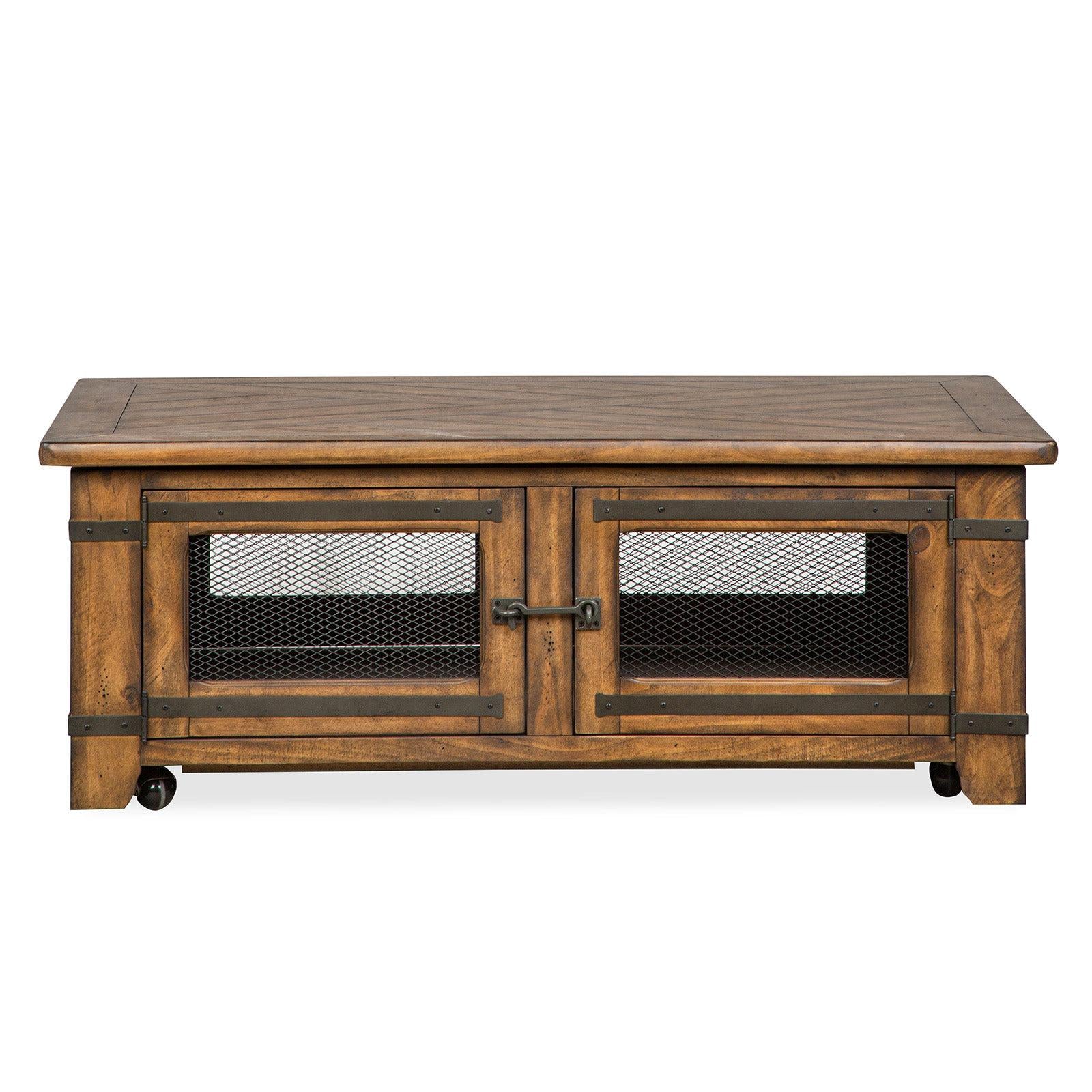 Magnussen Home Chesterfield Farmhouse Timber Lift Top Storage Cocktail Table With Casters