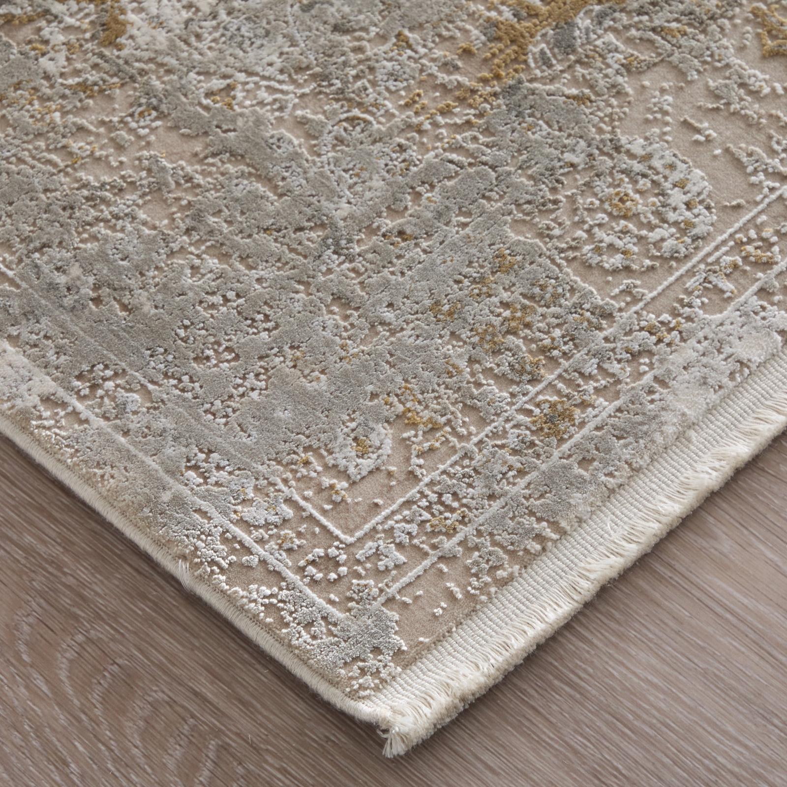 Feizy Cadiz 39SZF Traditional Floral & Botanical Rug in Ivory/Gray/Gold
