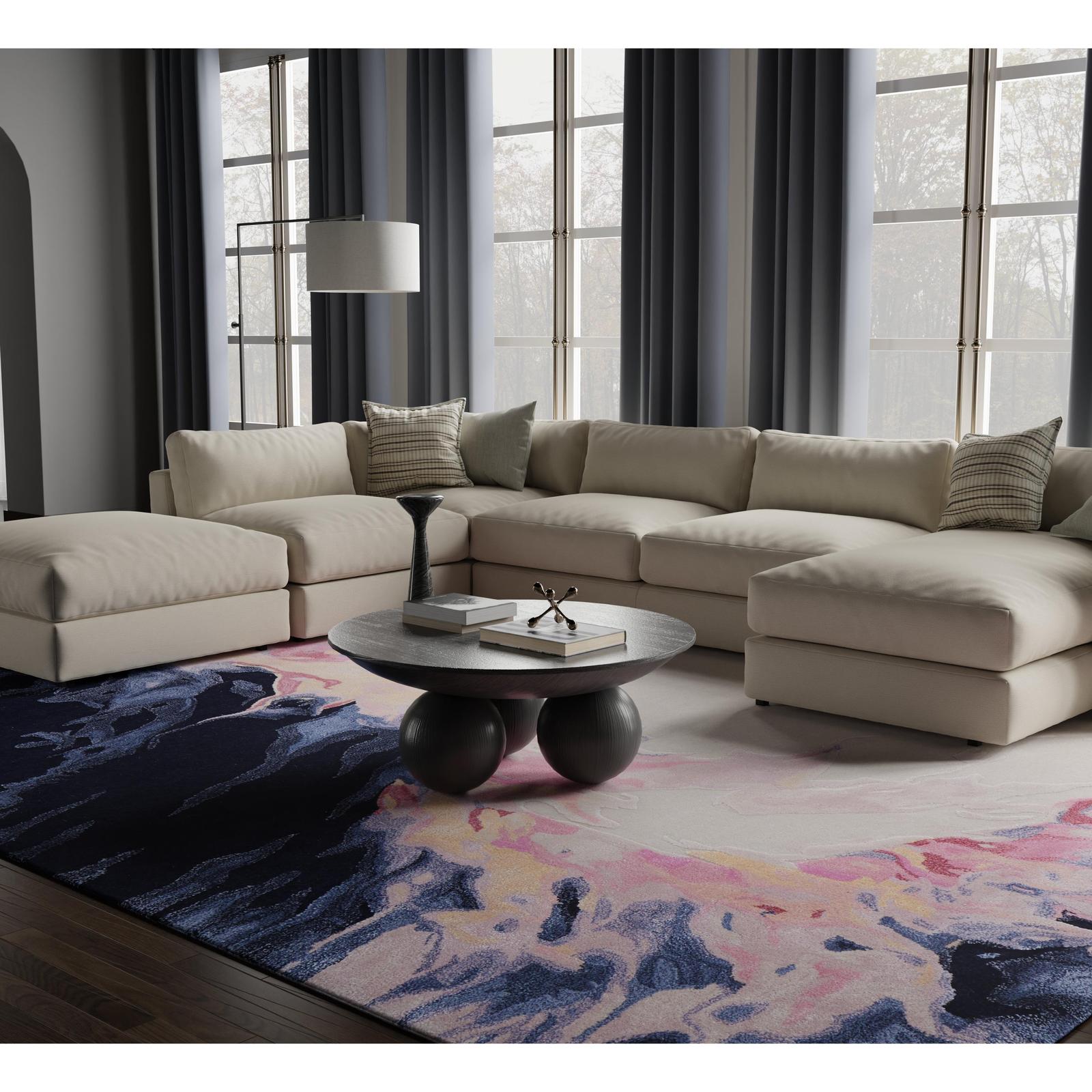 Feizy Kawai 8985F Modern Abstract Rug in Pink/Blue/Ivory