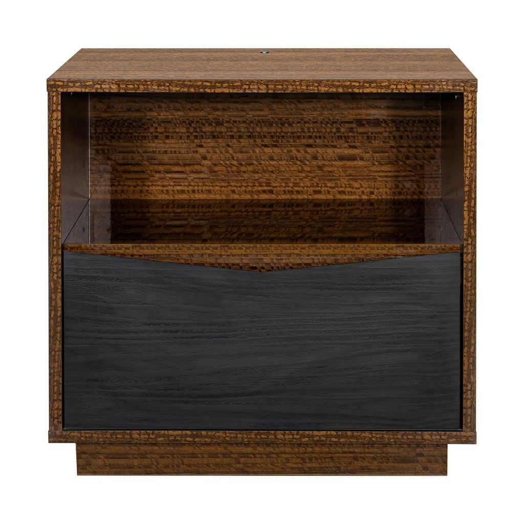 Michael Amini Kayner 1-Drawer Nightstand with LED Lights - Charcoal