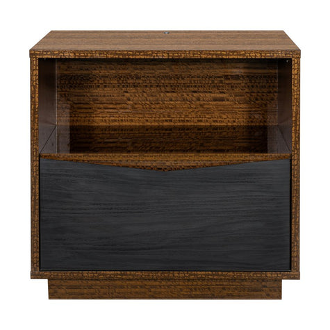 Michael Amini Kayner 1-Drawer Nightstand with LED Lights - Charcoal