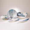 Global Views Ivory Turquoise Feather Swirl Oval Bowl