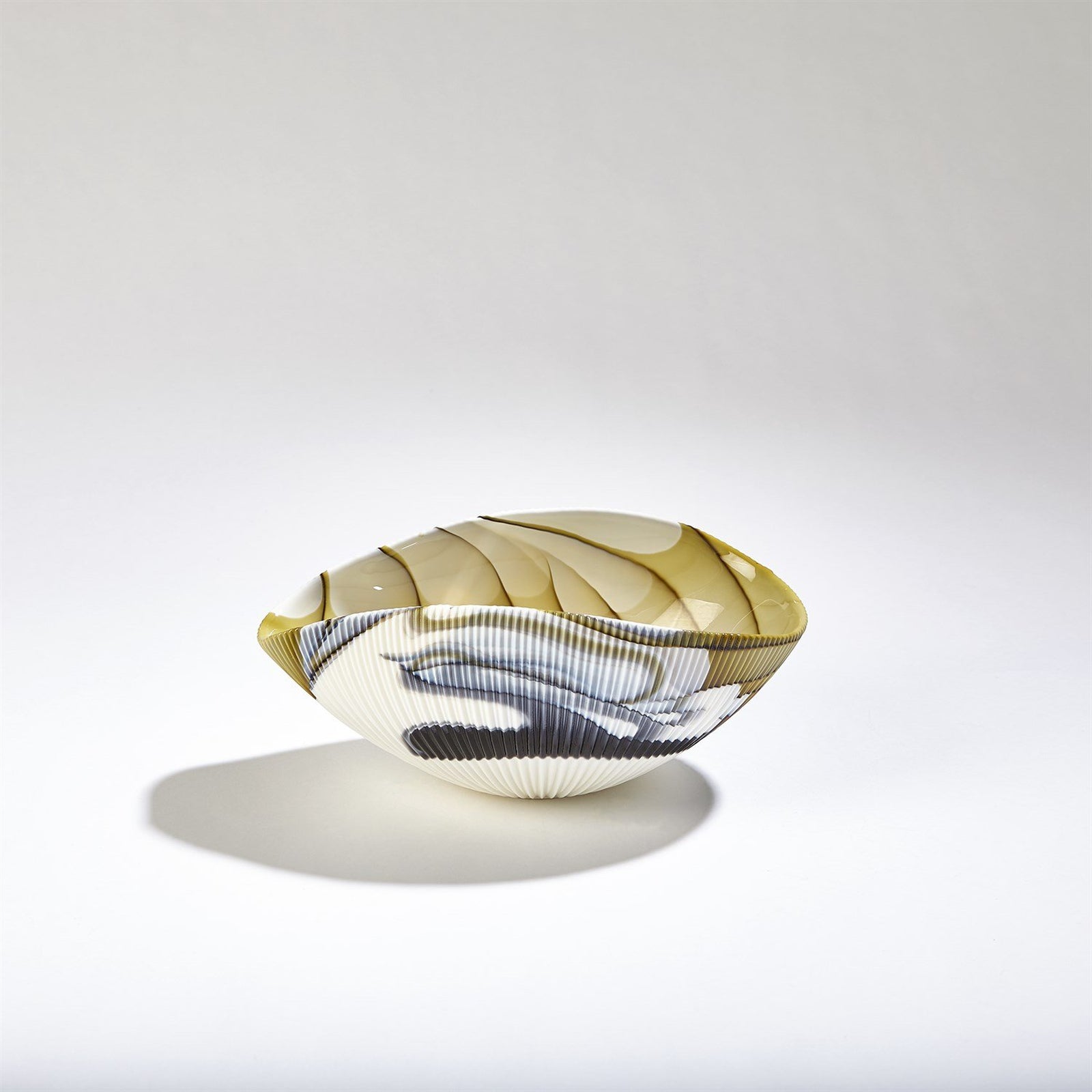 Global Views Blue Filigree Amber Pleated Bowl