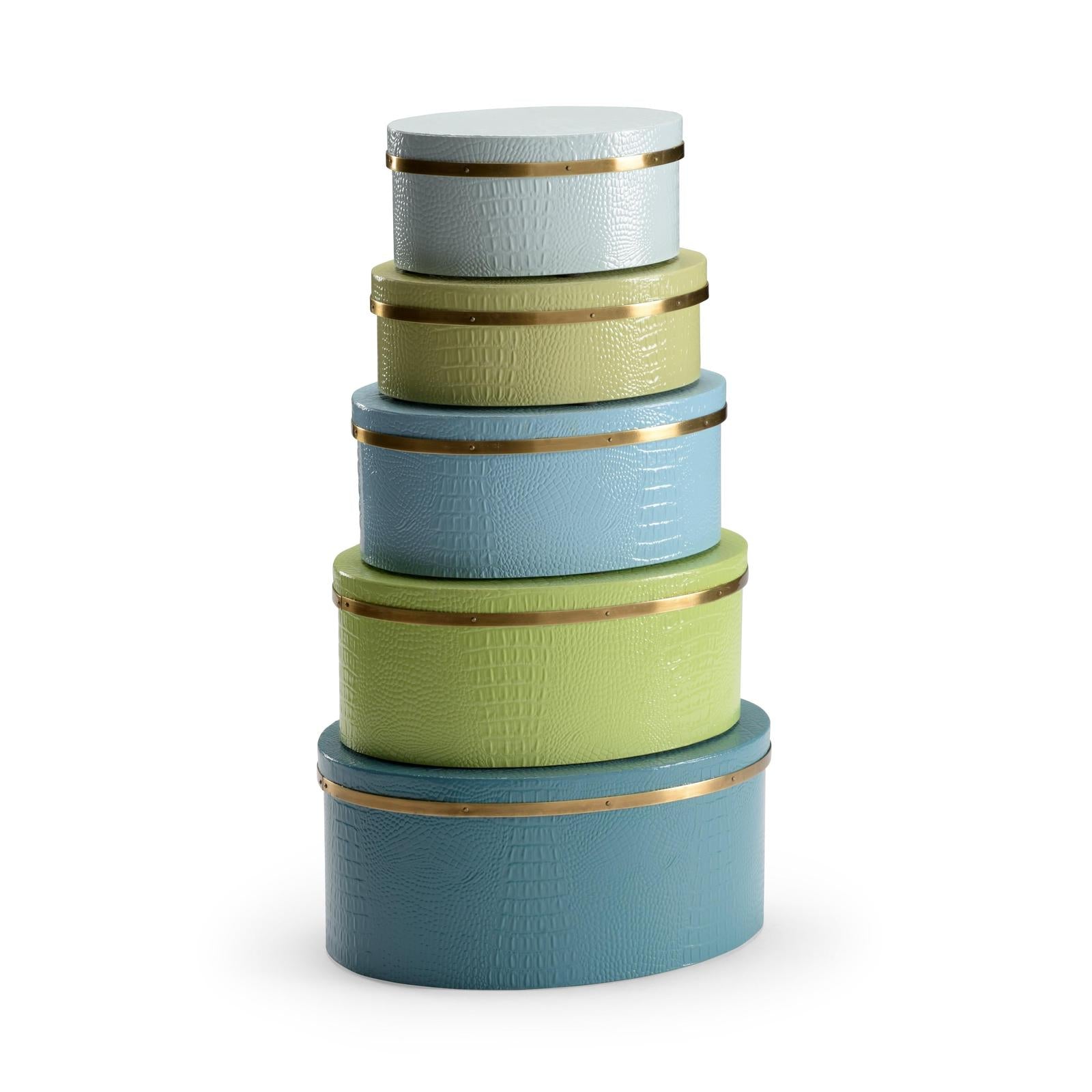 Wildwood Oval Blue Green Boxes Set of 5