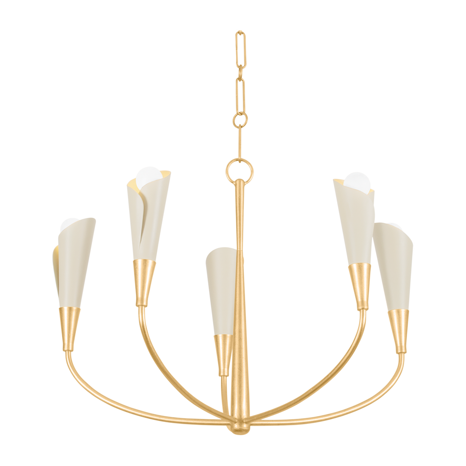 Hudson Valley Lighting Montrose 5 Light 30 inch Vintage Gold Leaf/Soft Sand Chandelier Ceiling Light