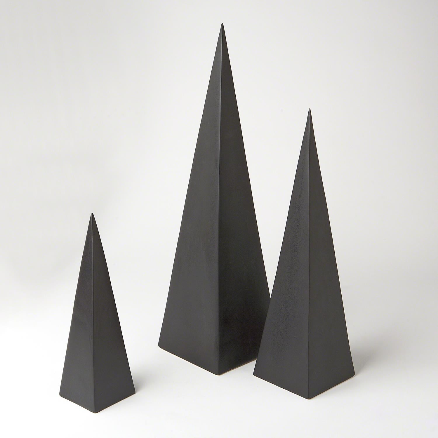 Global Views Matte Black Pyramid Objet Set of 3