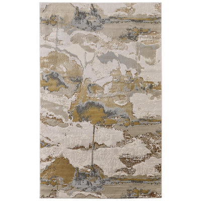 Feizy Aura 3737F Modern Watercolor Rug in Gray/Ivory/Gold