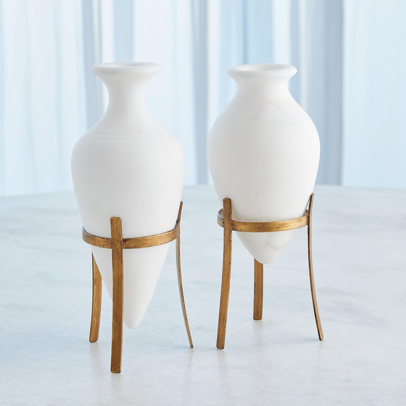 Global Views Alabastron White Vase with Stand