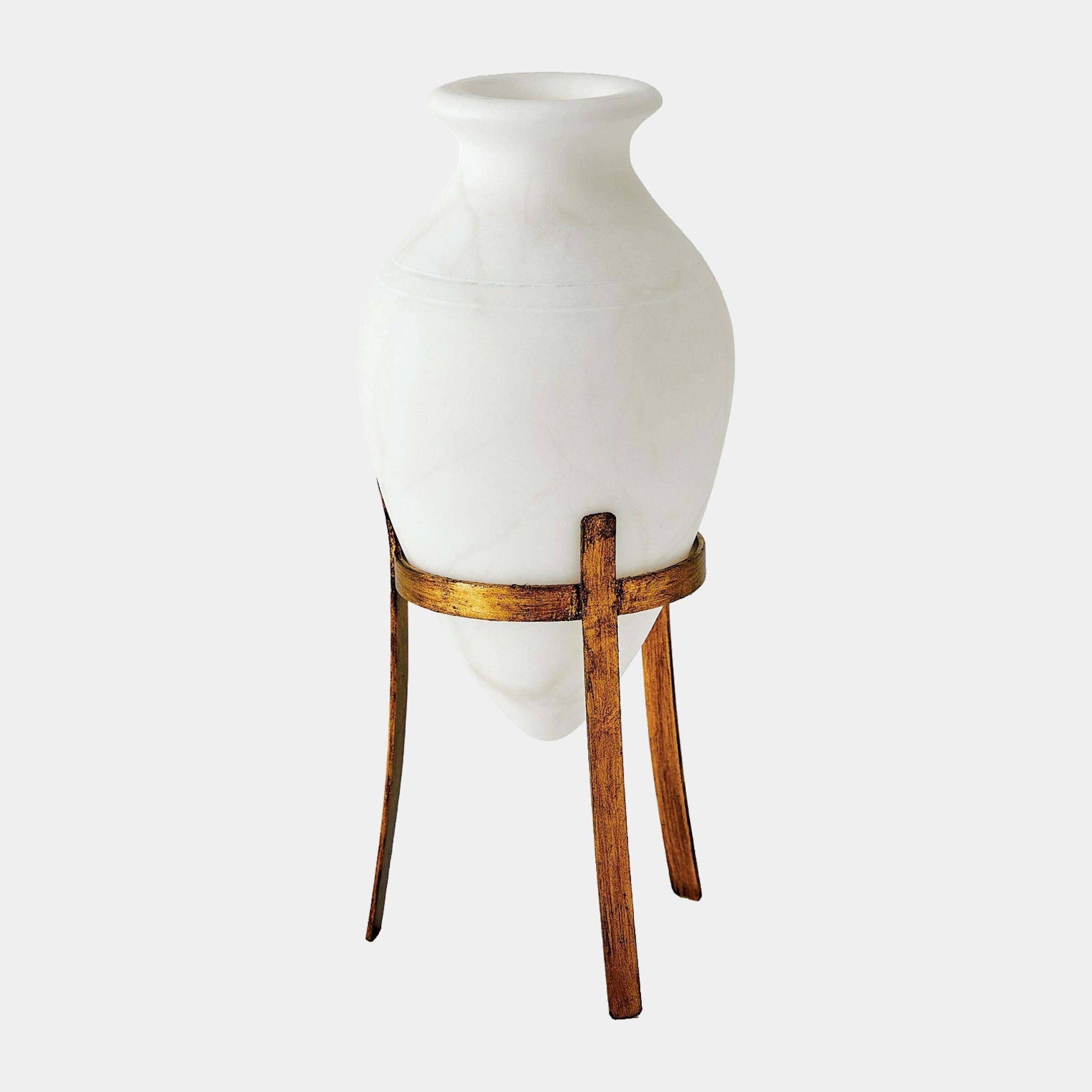 Global Views Alabastron White Vase with Stand