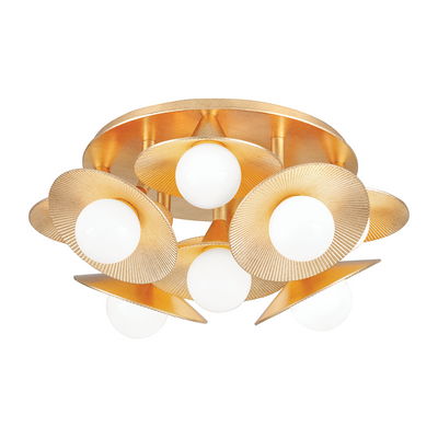 Corbett Emerald 9 Light Vintage Gold Leaf Semi Flush Ceiling Light