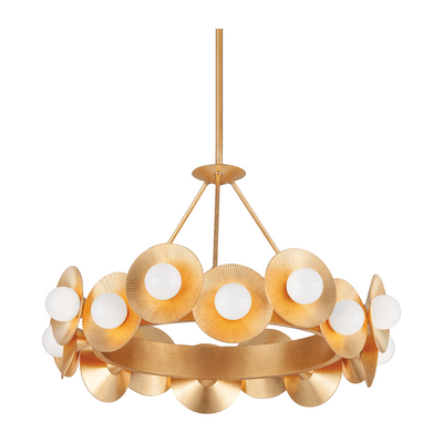 Corbett Emerald 16 Light Vintage Gold Leaf Chandelier Ceiling Light