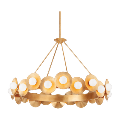 Corbett Emerald 22 Light Vintage Gold Leaf Chandelier Ceiling Light