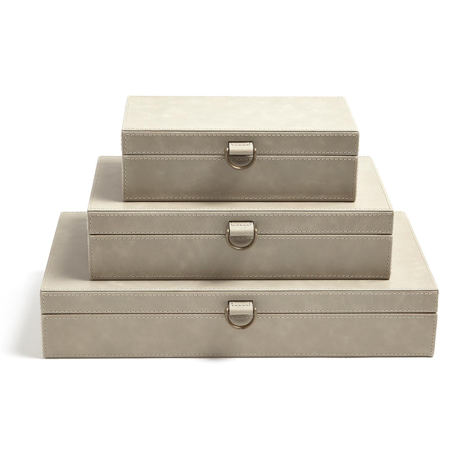 Global Views Light Grey Marbled Leather D Ring Box