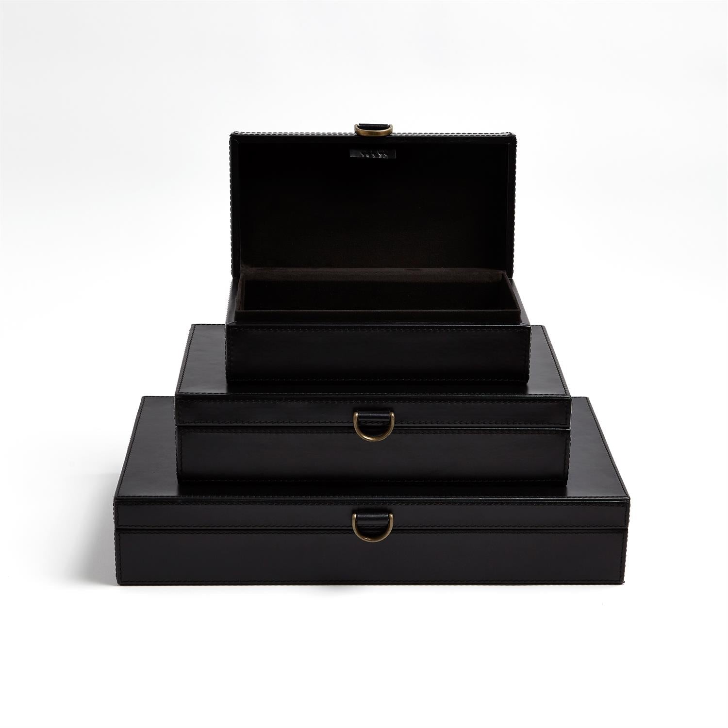 Global Views Black Marbled Leather D Ring Box