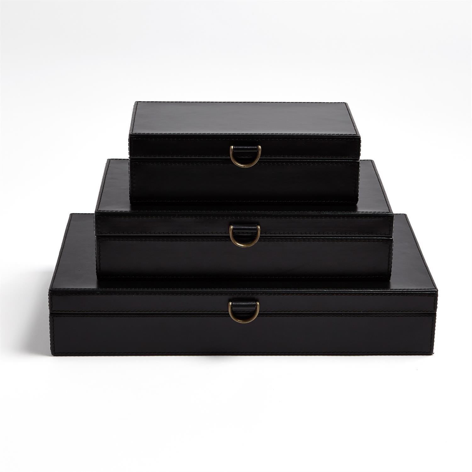 Global Views Black Marbled Leather D Ring Box