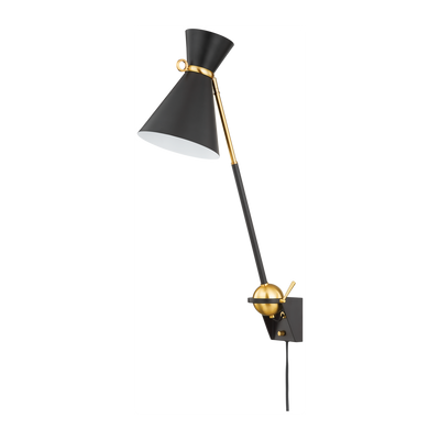Hudson Valley Lighting Winsted 1 Light 7.75 inch Aged Brass/Soft Black Plug-in Sconce Wall Light