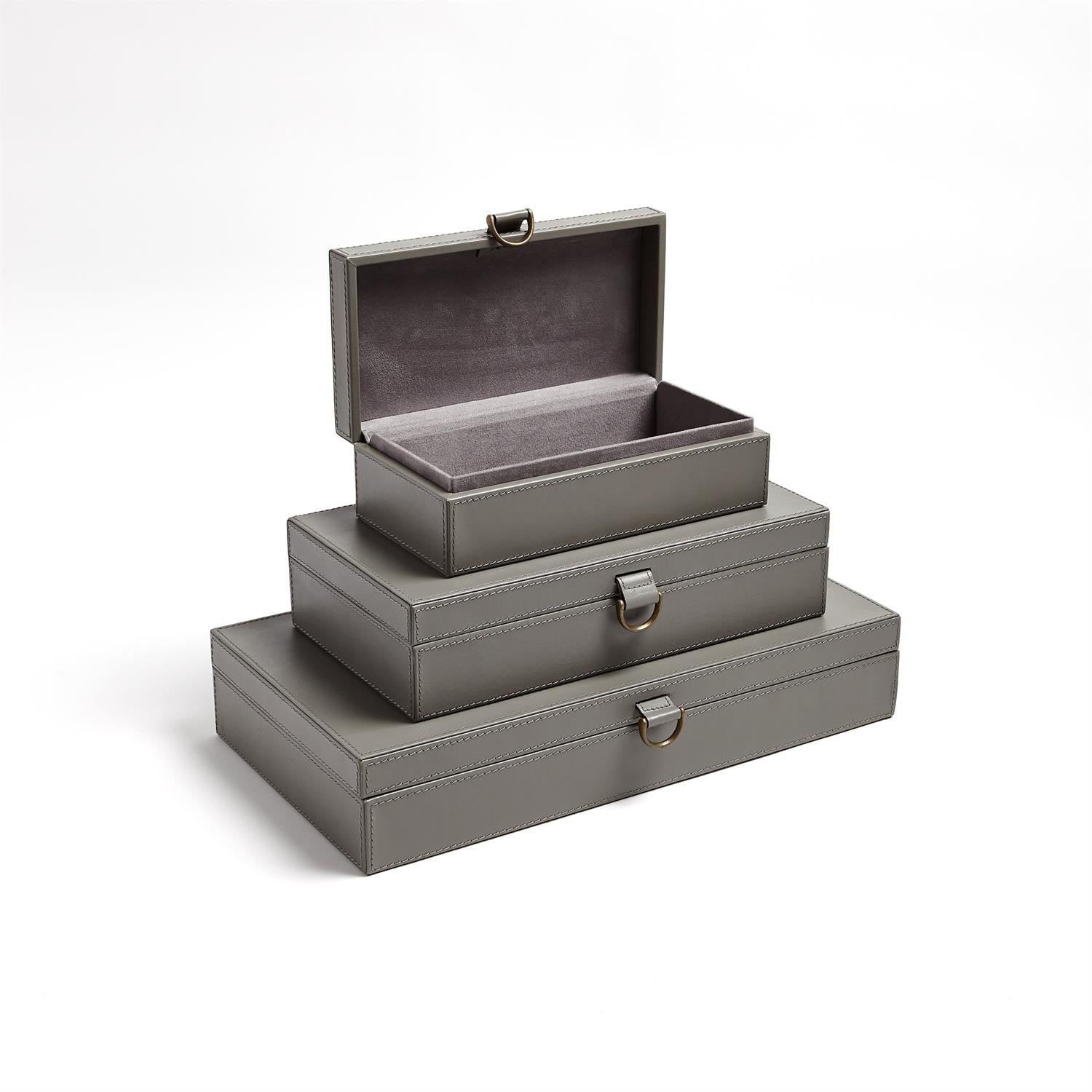 Global Views Dark Grey Marbled Leather D Ring Box