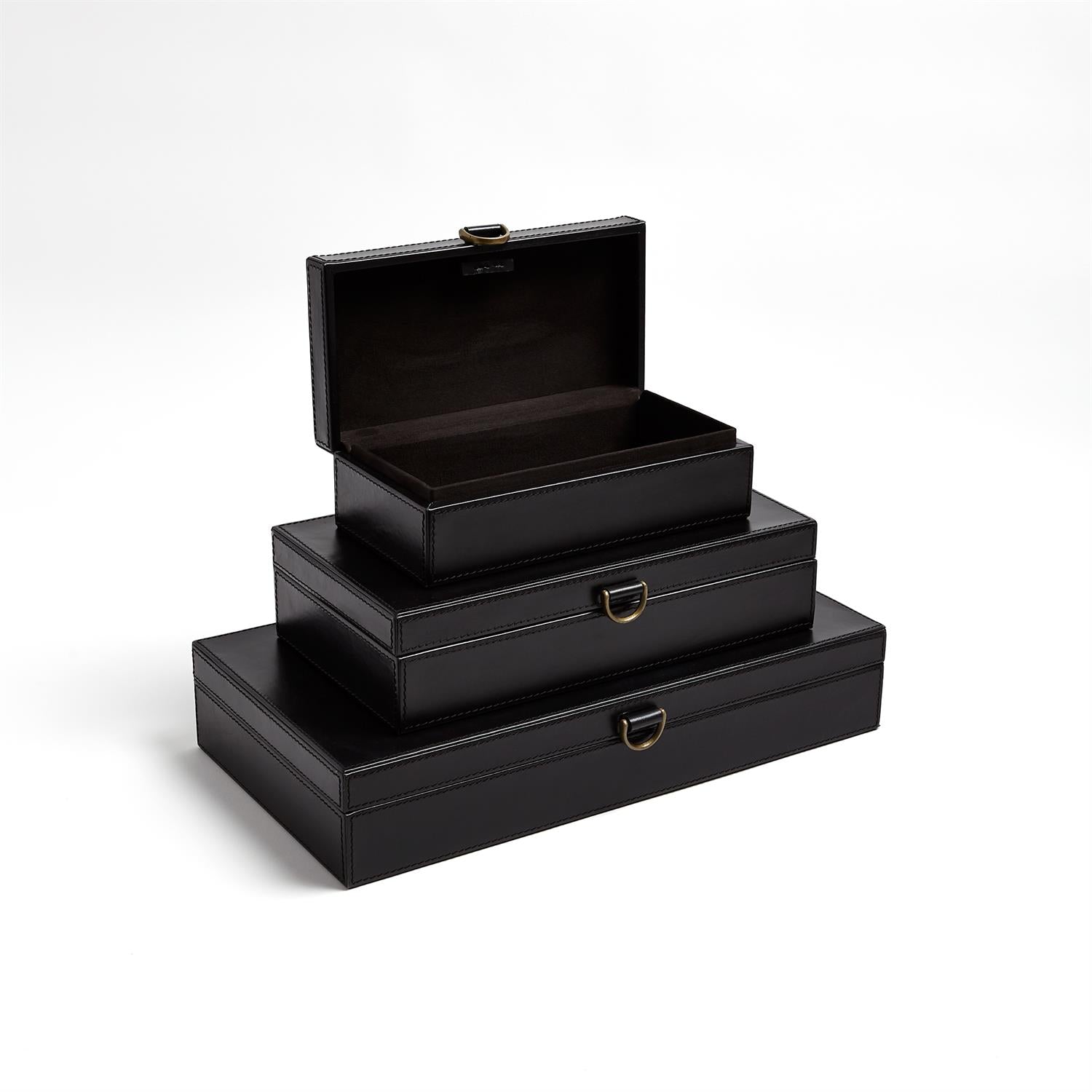 Global Views Black Marbled Leather D Ring Box