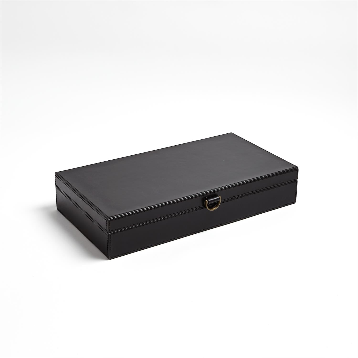 Global Views Black Marbled Leather D Ring Box