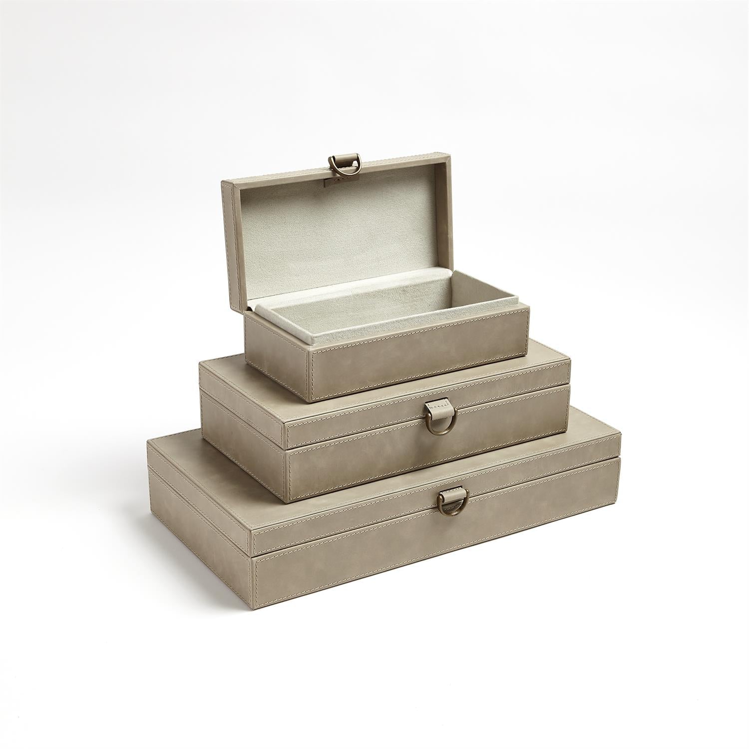Global Views Light Grey Marbled Leather D Ring Box