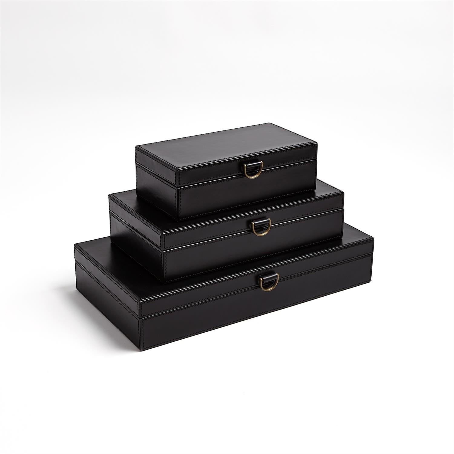 Global Views Black Marbled Leather D Ring Box