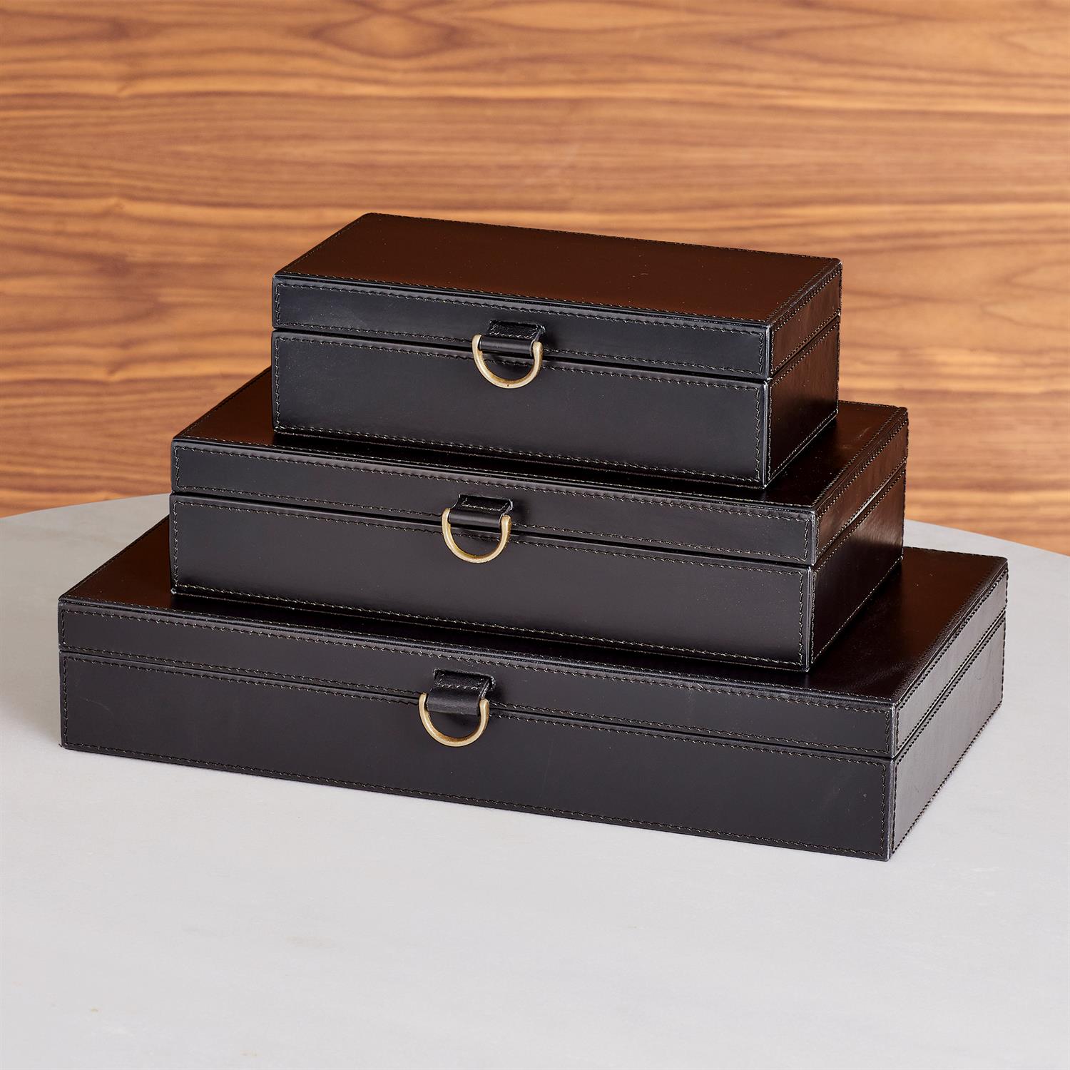 Global Views Black Marbled Leather D Ring Box