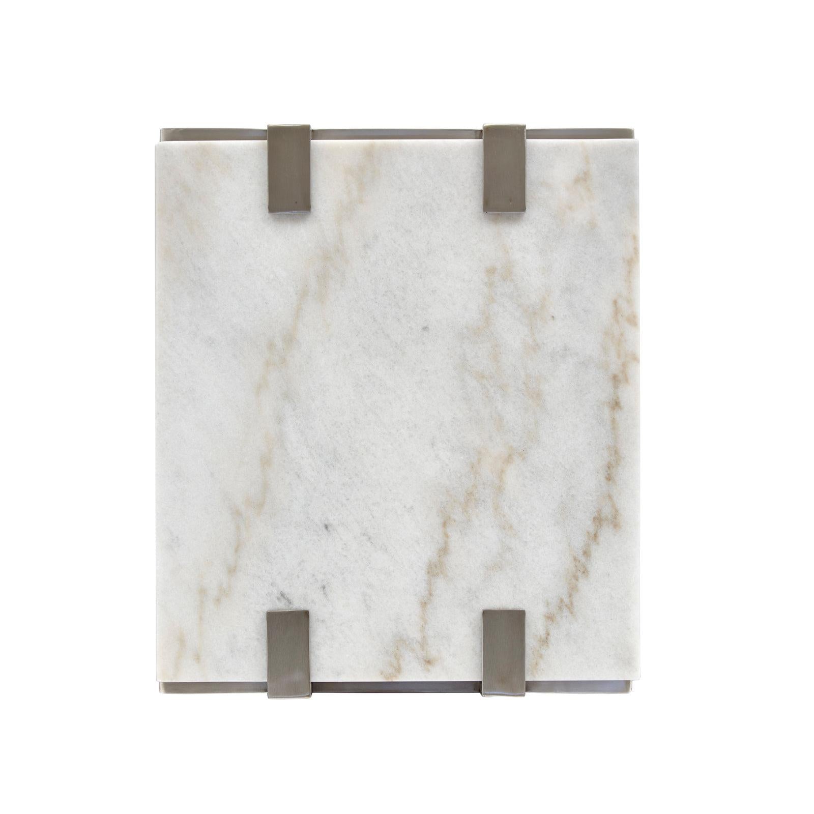 Magnussen Home Paradox Pearl White And Roasted Almond And Brushed Platinum Rectangular End Table