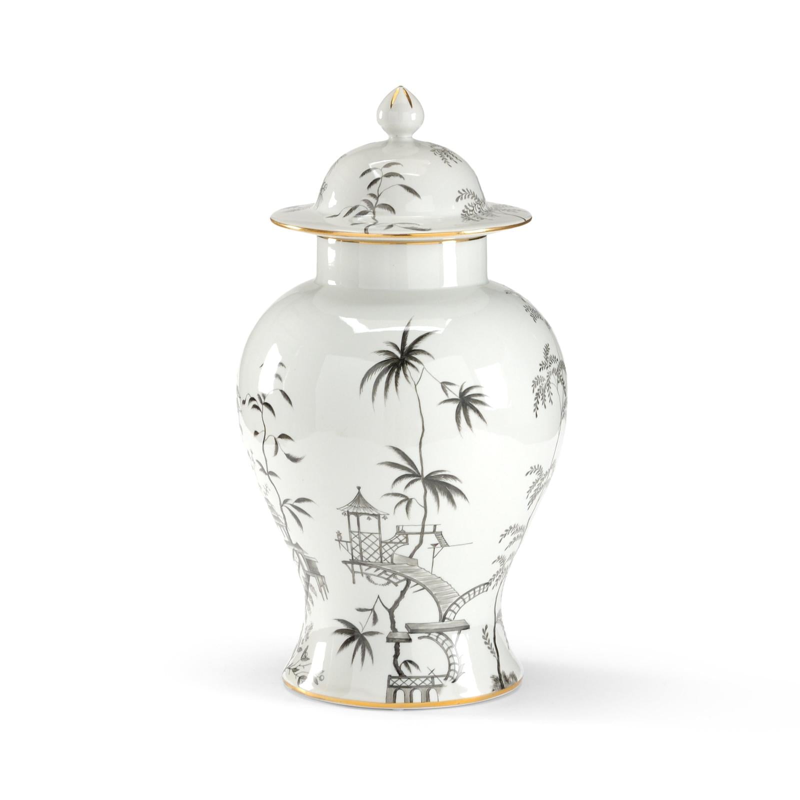 Chelsea House Black White Chinoiserie Jar