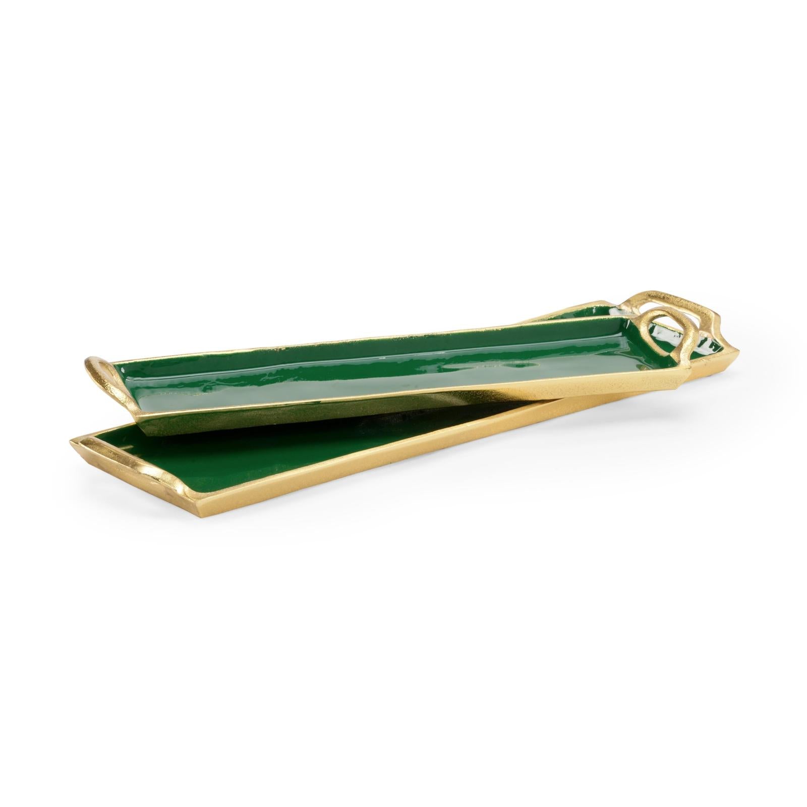 Chelsea House Emerald Enamel Trays, Set of 2
