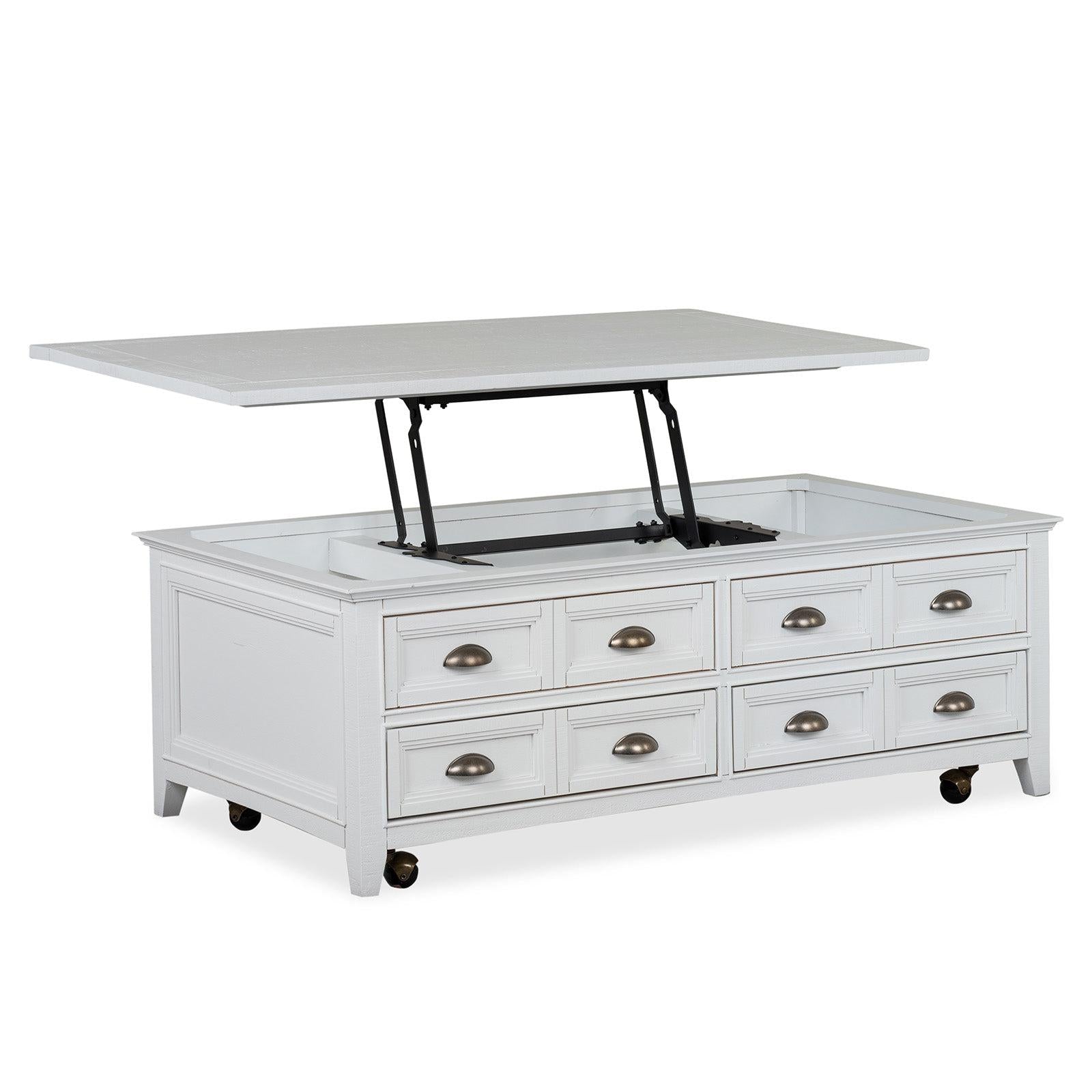 Magnussen Home Heron Cove Chalk White Lift Top Storage Cocktail Table With Casters