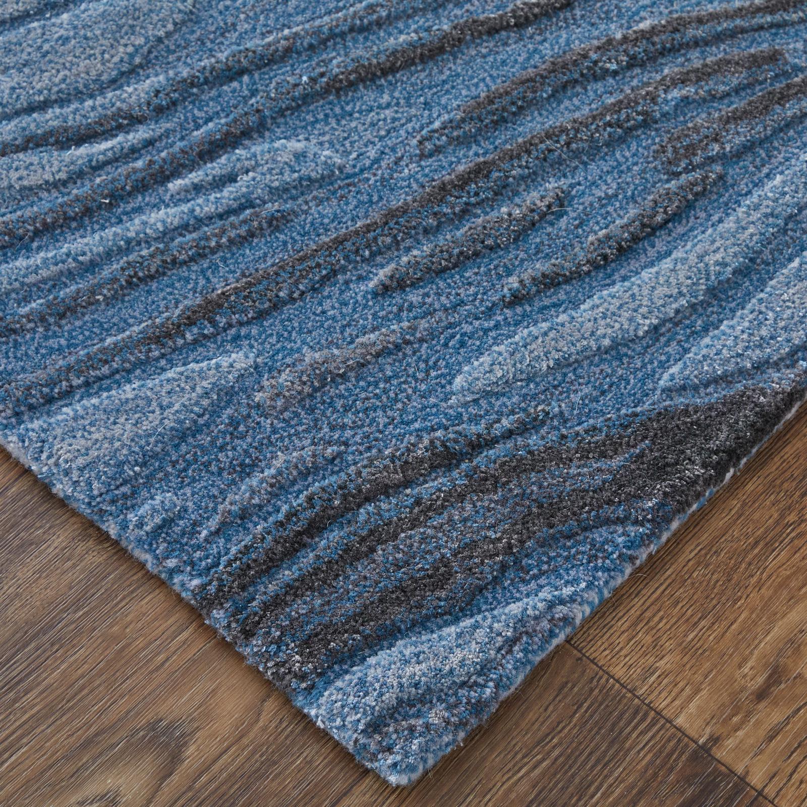 Feizy Kawai 8983F Modern Abstract Rug in Blue/Black/Gray