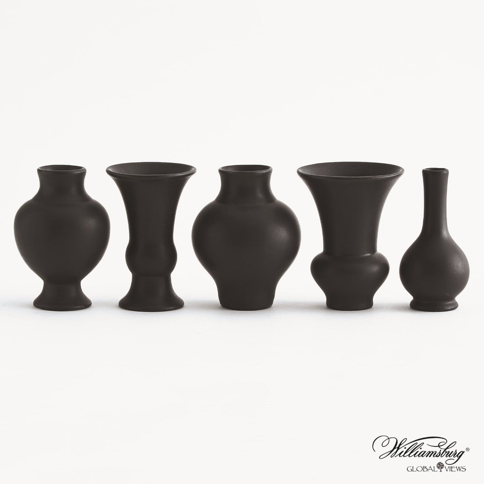 Global Views Matte Black Set of 5 Mini Chinoise Vases