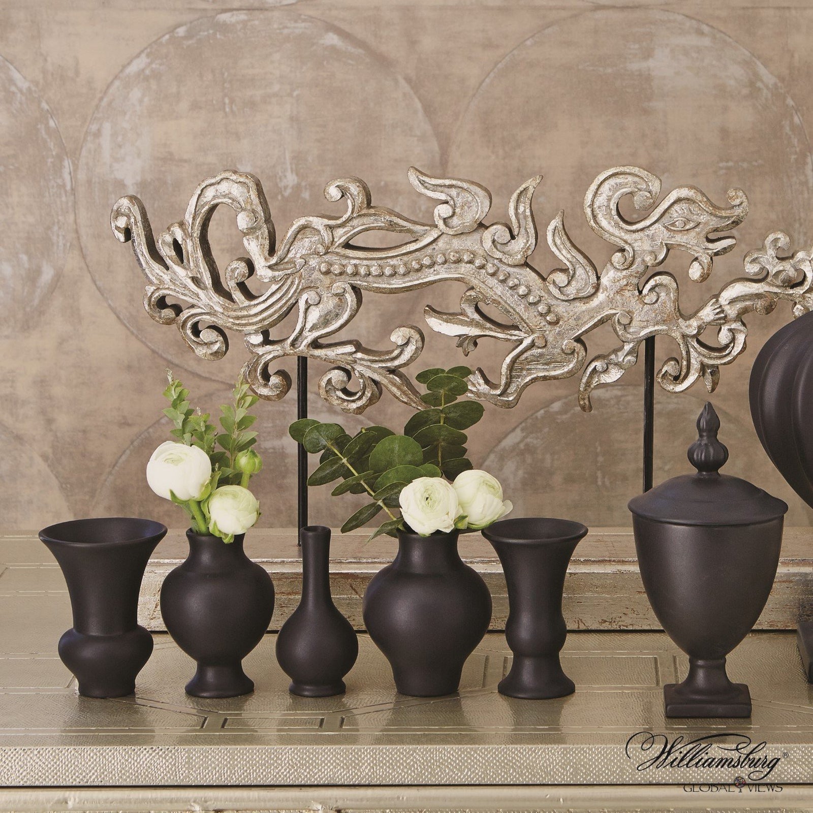 Global Views Matte Black Set of 5 Mini Chinoise Vases