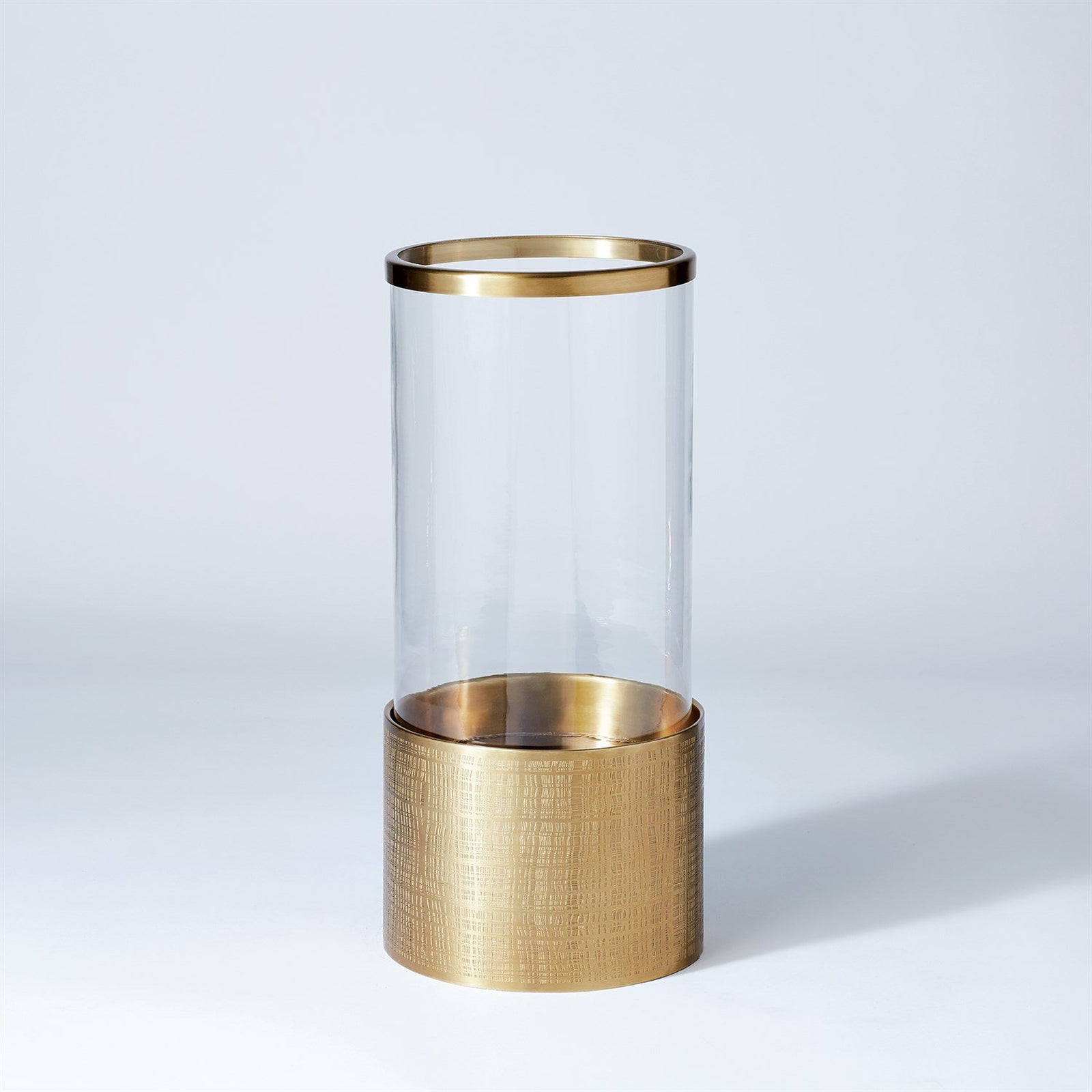 Global Views Antique Brass Plaid Etched Glass Hurricane