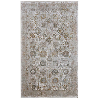 Feizy Cadiz 39SZF Traditional Floral & Botanical Rug in Ivory/Gray/Gold