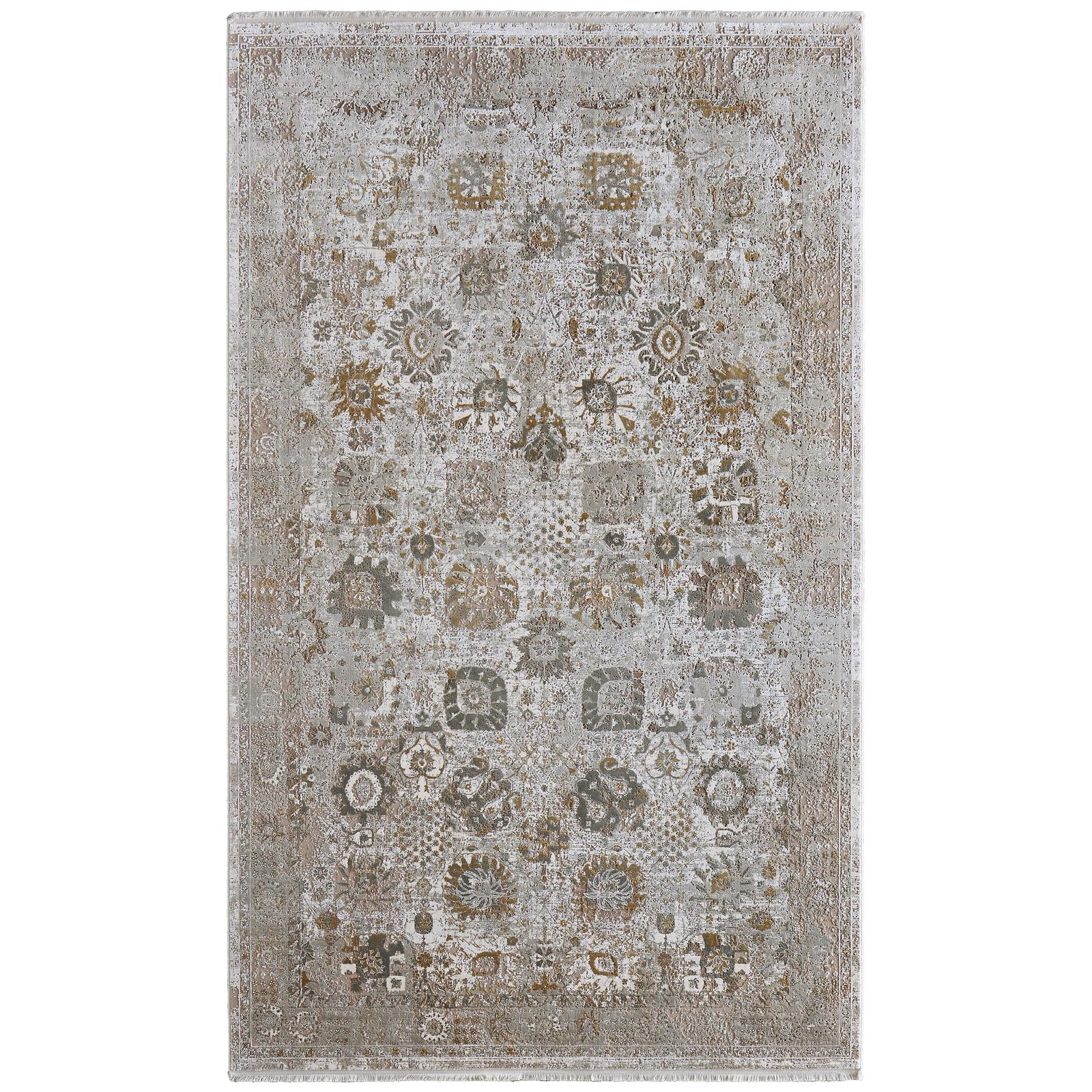 Feizy Cadiz 39SZF Traditional Floral & Botanical Rug in Ivory/Gray/Gold