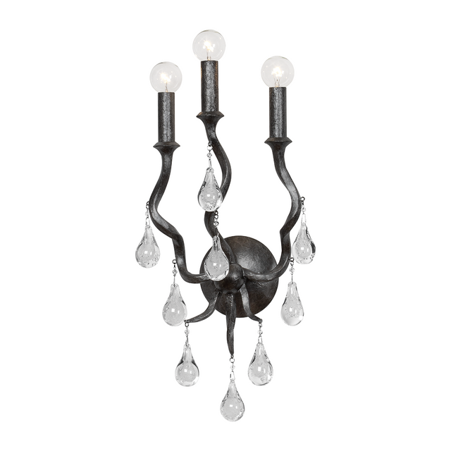 Corbett Aveline 3 Light Black Silver Leaf Wall Sconce Wall Light DSC